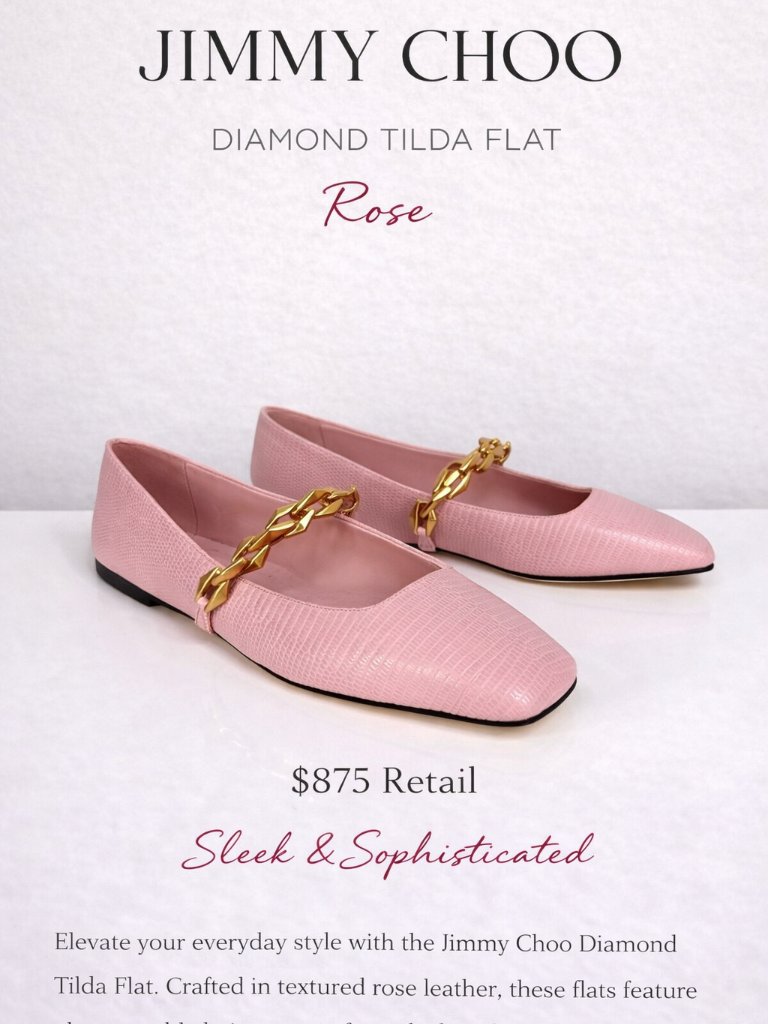 Jimmy Choo Flats Diamond Tilda Pink Rose Chain Lizard Print Leather Eu 37 38 39